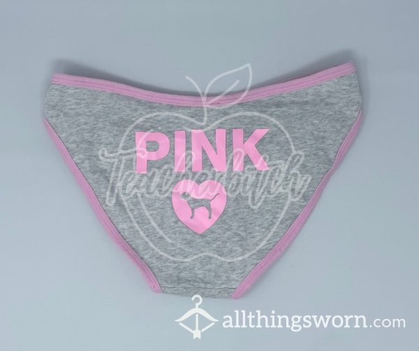 PINK & Gray Cotton Bikini Panties (S)
