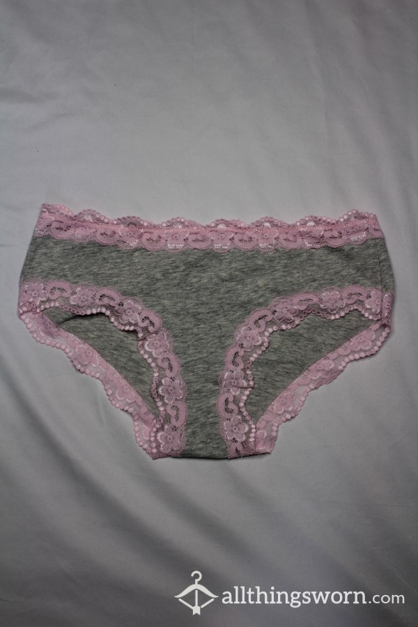 Pink & Gray Cotton Laced Cheeky