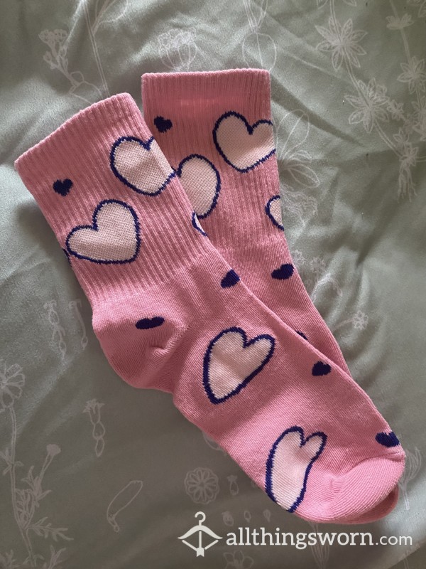 Pink Heart Crew Length Socks