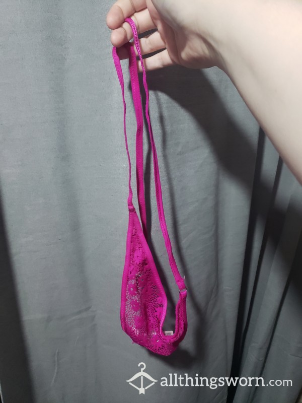 Pink Lace Front String Thong