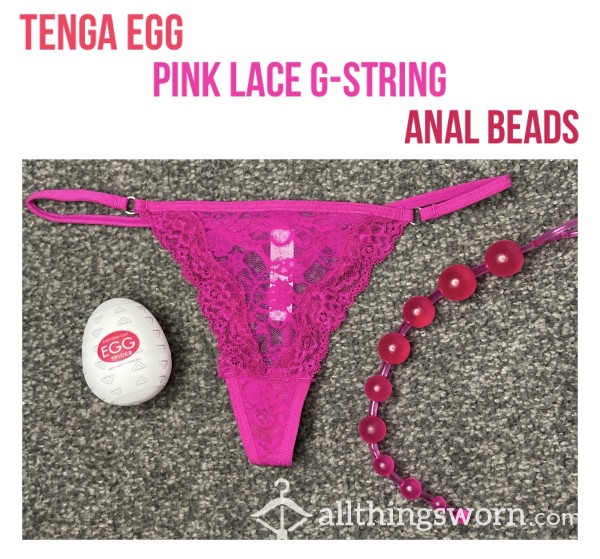 Pink Lace G-string + Tenga Egg + Anal Beads Set💖