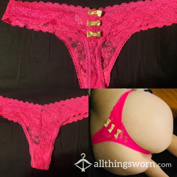 Pink Lace Jessica Simpson Thong With Bows.
