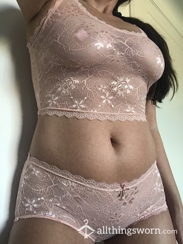 Pink Lace Lingerie Set (top, Panties), Size L