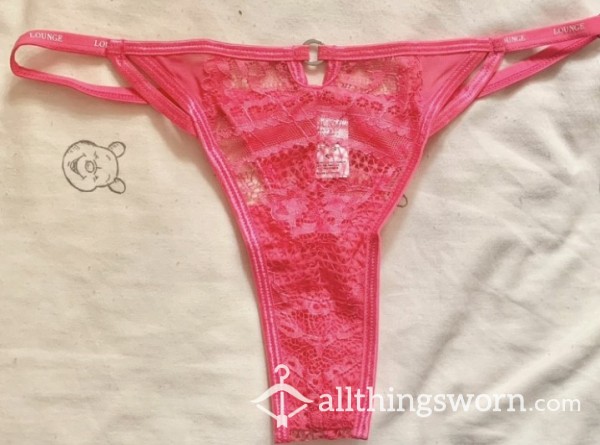 Pink Lace LOUNGE Thong With Charm Detail