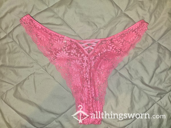 Pink Lace Size UK 14 Thong Worn