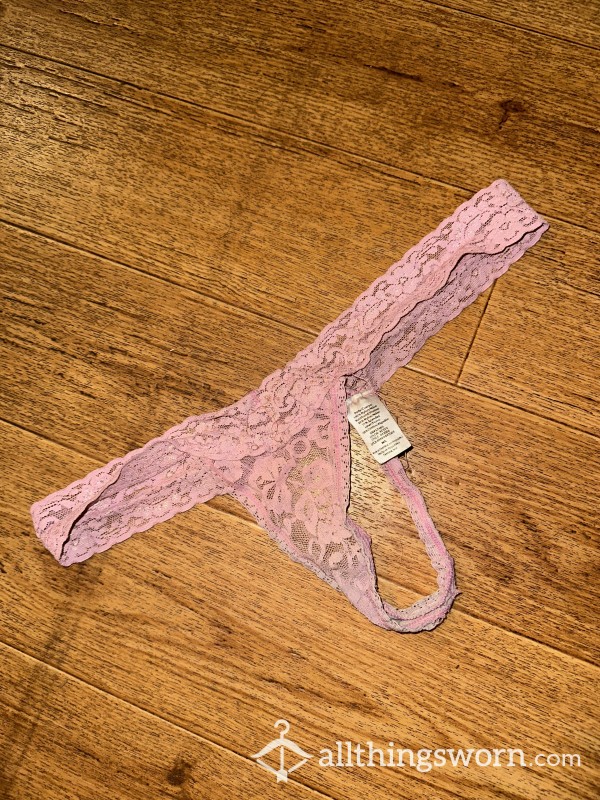 Frayed Pink Lace Thong