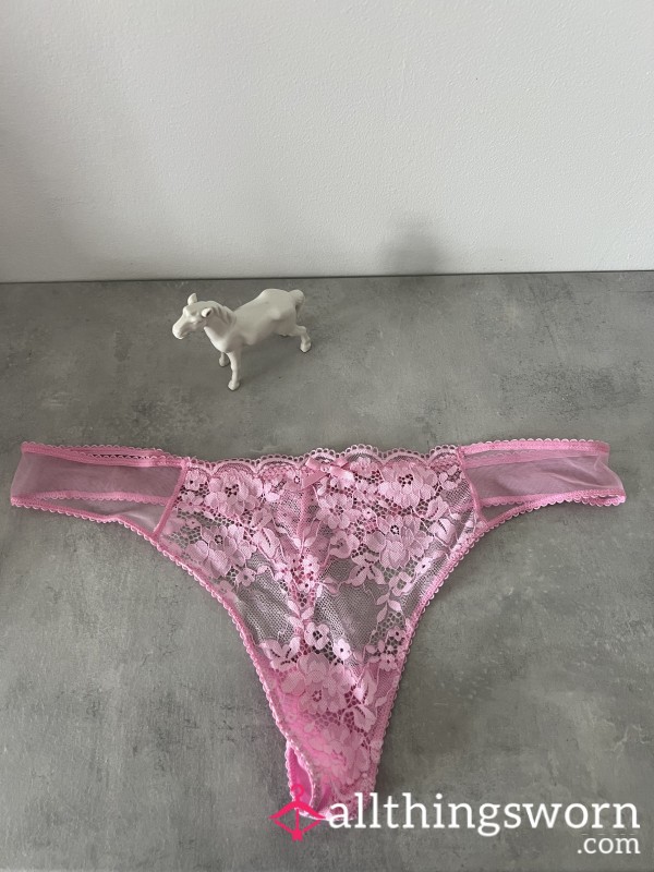 Pink Lace Thong With Cotton Gusset