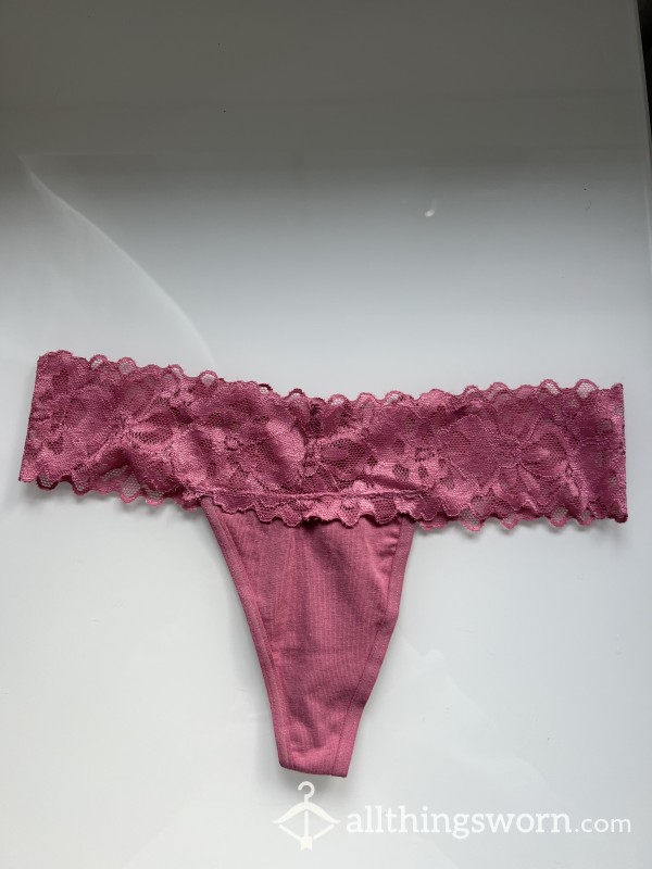 Pink Lace Trim Cotton Thong