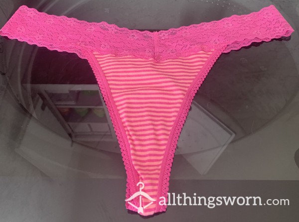 Pink Lace Trim Thong
