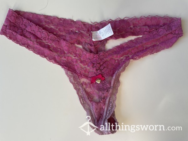 Pink Lacey Thong - Extremely Well Worn!
