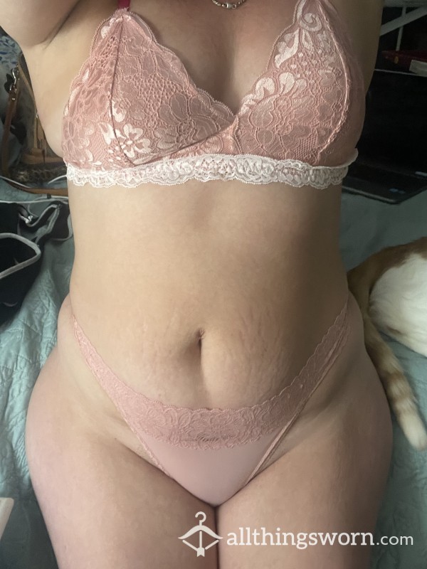 Pink Lacy Bralett And Panties