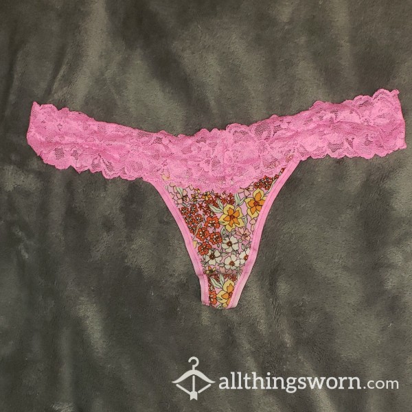 Pink Lacy Thong With Flowers