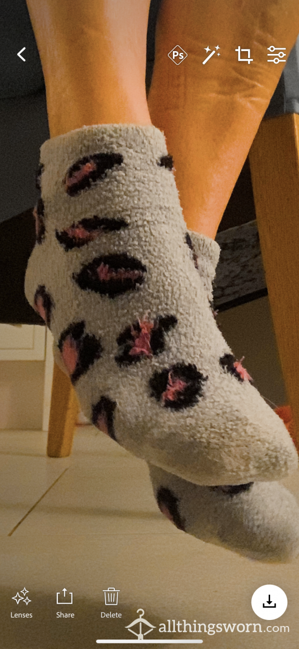 Pink Leopard Print Fleece Type Socks