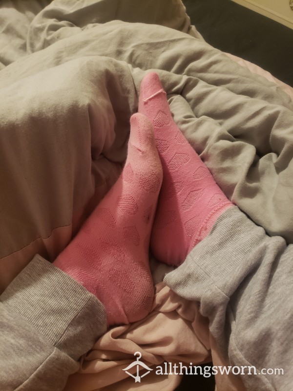 Pink Loveheart Ankle Socks Been Worn 3 Days So Far *extreme Sweater**hyperhydrosis**