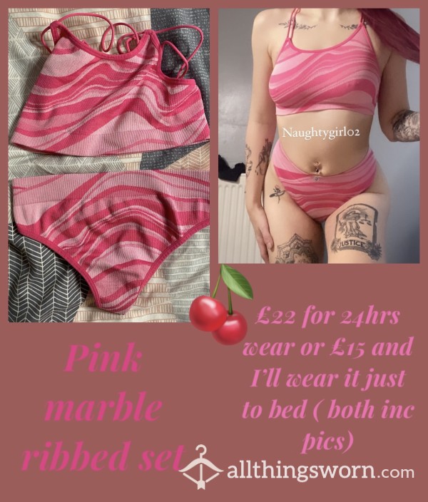 Pink Marble Ribbed Comfy Set😋