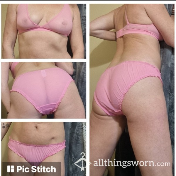 Pink Mesh Panty And Bra Set