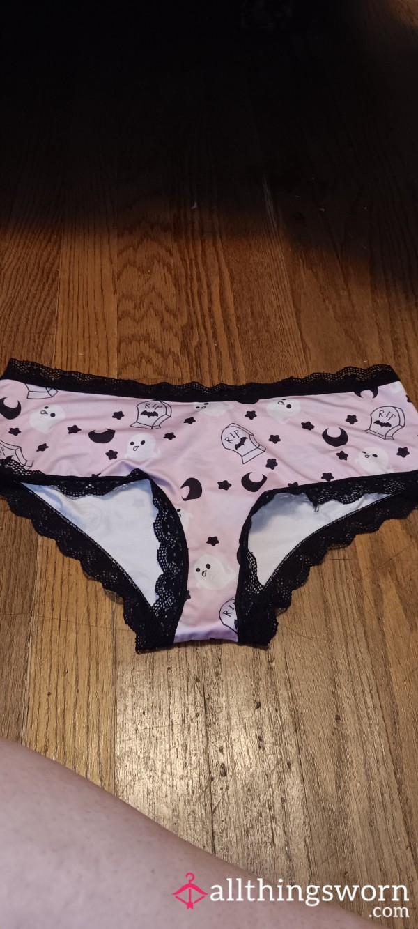 Pink Nylon Spooky 👻 Cheeky Panties W/ Lace Trim Size- L
