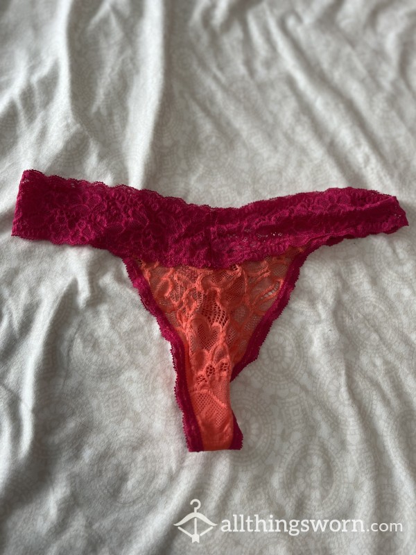 Pink & Orange Lace Thong 💕🍑 2 DAY WEAR - FREE SHIPPING - DAILY WEAR PICS