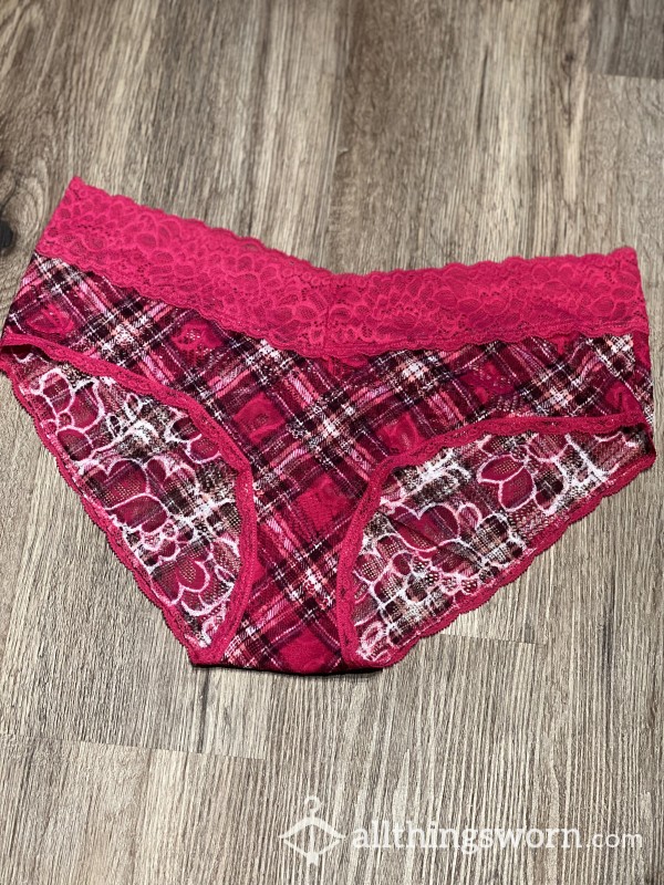 Pink Plaid And Lace Full Back Brief Panties