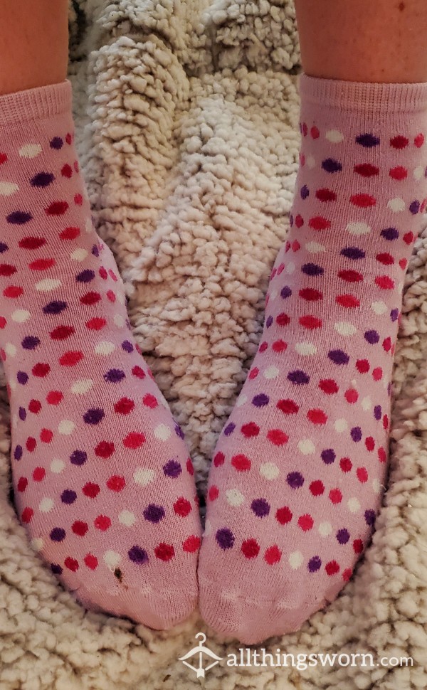 Pink Polka Dot Ankle Socks - Worn & Loved