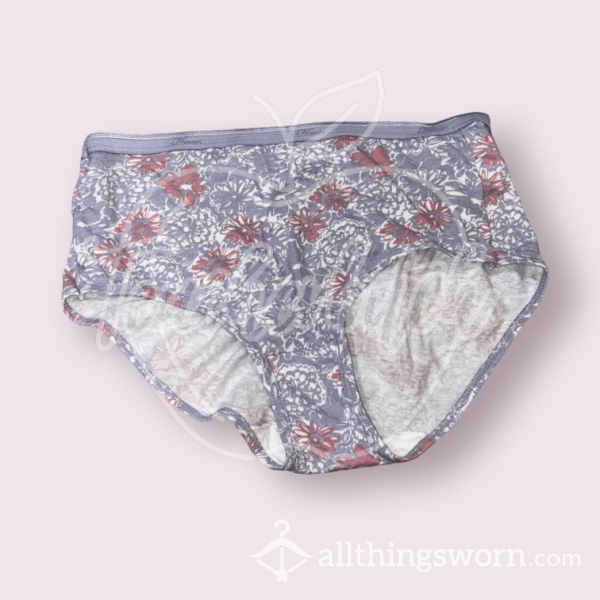 Pink & Purple Floral Hanes Women’s Brief Panties (M)