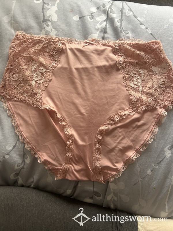 Pink Satin Lace Full Brief Panties