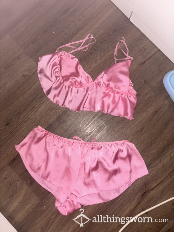 Pink Satin Two Piece Lingerie