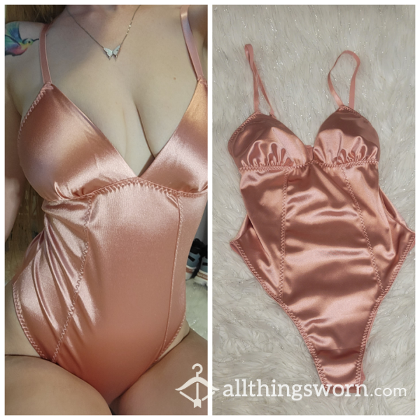 Pink Silky Satin Bodysuit Teddy In Size Small W Button Clasp To Be Worn 3 Days W Shipping Included