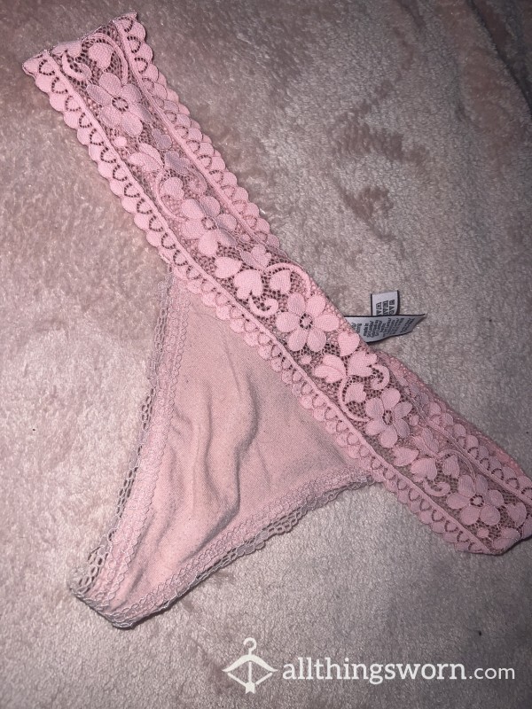 Pink Size Small Thong With Floral Lace Trim From Victoria’s Secret.