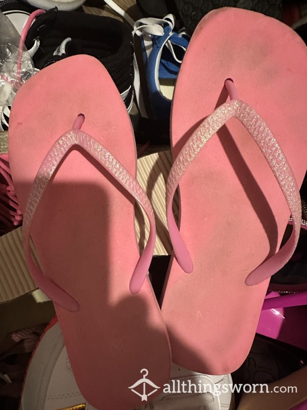 Pink Glitter Flip Flops!!! With Toe Prints!👣 US Shipping Included!!