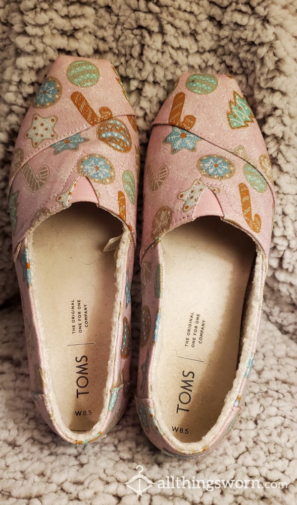 Pink Sparkly Toe-print Toms - Christmas Edition - Size 8.5
