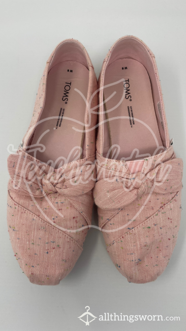 Pink Speckled Bow TOMS Slip-ons | US Size 8