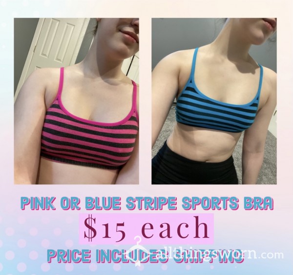 Pink/Blue Stripe Sports Bra 💖💙🖤