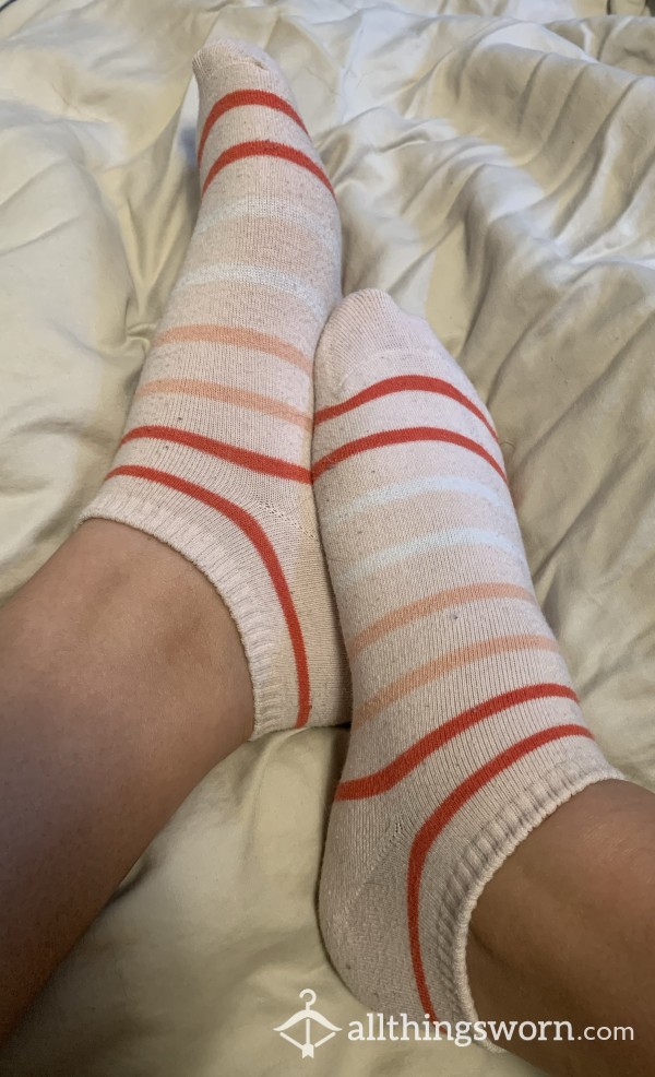 Pink Striped Ankle Socks
