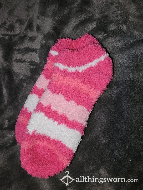 Pink Striped Fuzzy Socks