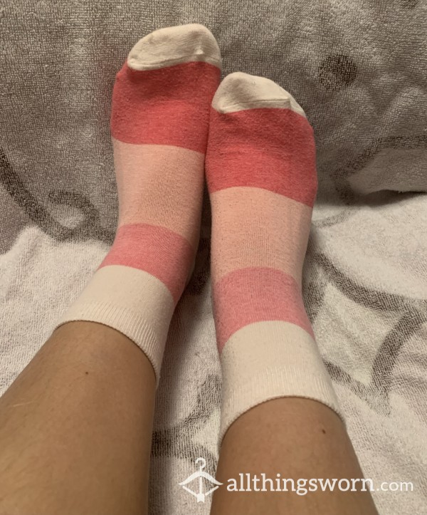 Pink Striped Quarter/anklet Socks
