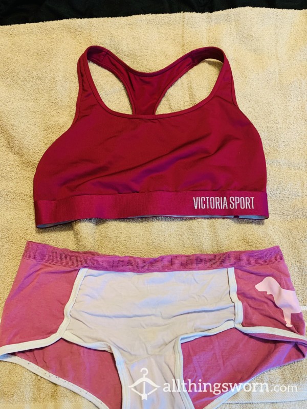 Very Used Pink Victoria Secret Panties And Victoria Secret Sports Bra Set