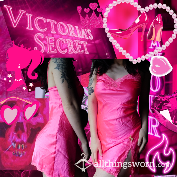 Electric Pink Victoria's Secret Slip With Dainty Bow On The Thigh Slit