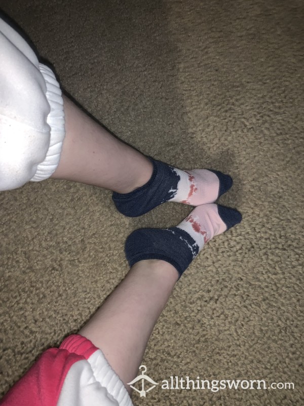 Pink, White And Dark Blue Socks