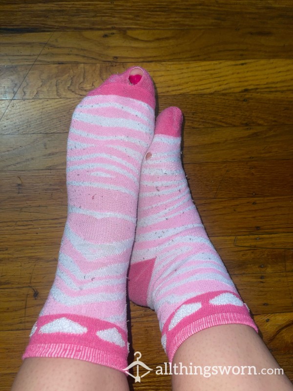Pink Zebra Print Crew Socks