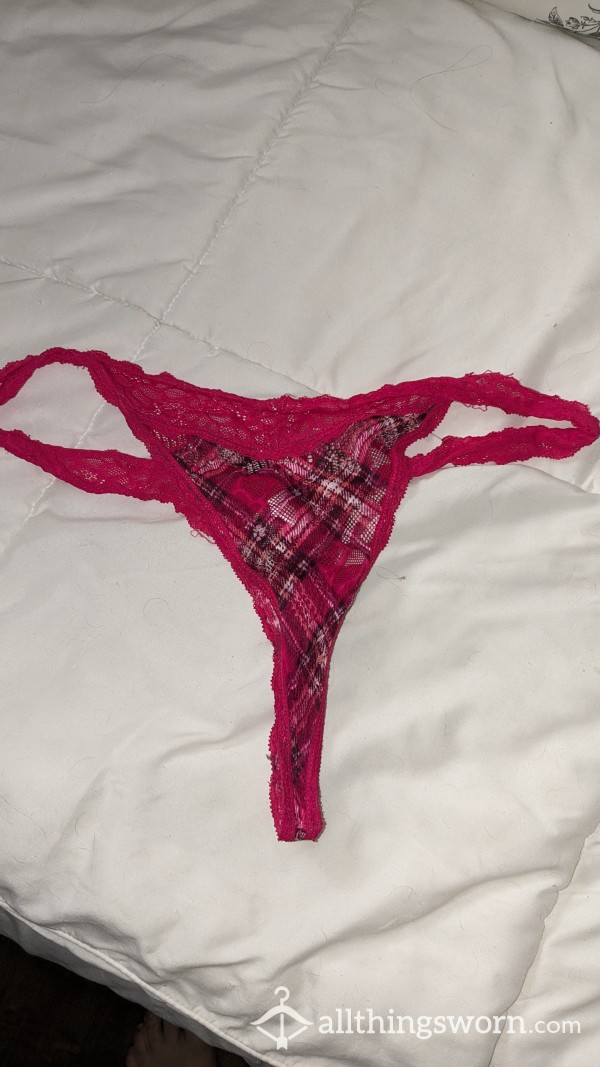 Pinkish Red Plaid Thong.  48 Hour Wear.