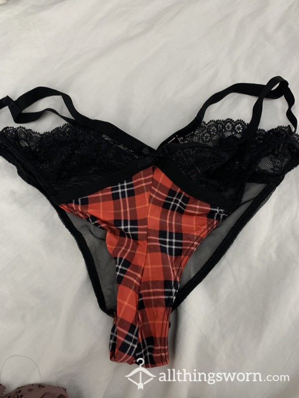 Plaid-design And Mesh Panty (US Shipping Included)