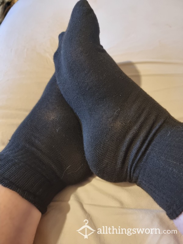 Plain Black Regular Cotton Socks - To Be Worn On My Filthy Feet In My Sweatiest Shoes For 24 Hours (or More ;)) - Addons Available !