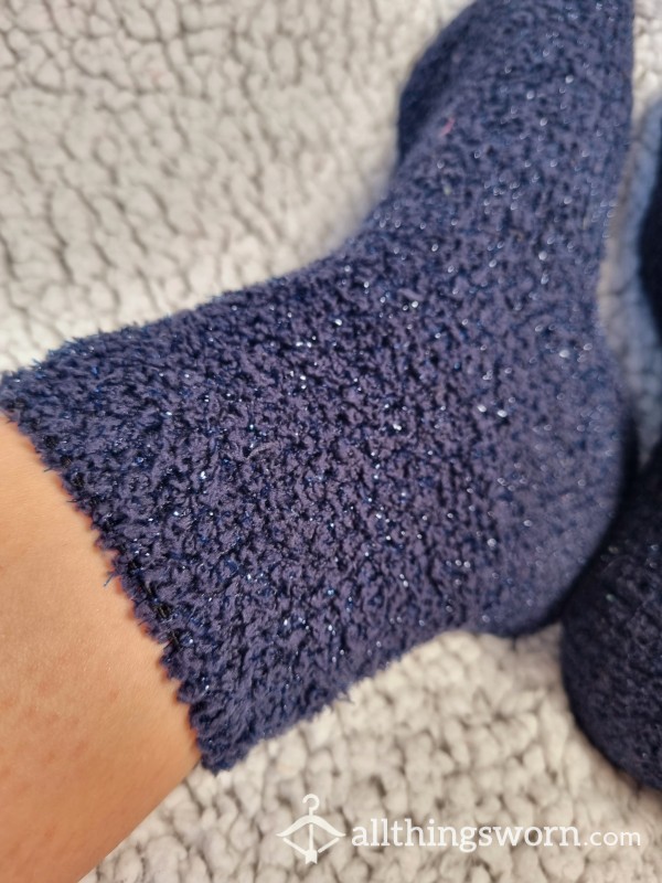 Plain Navy Blue Sparkly Fluffy Socks