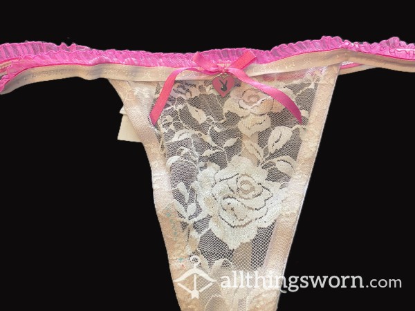 Playboy Well-used Lace White & Pink Thongs