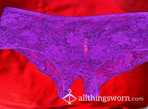 Plus Size Purple Crotchless Panties With Ruffle On Bum