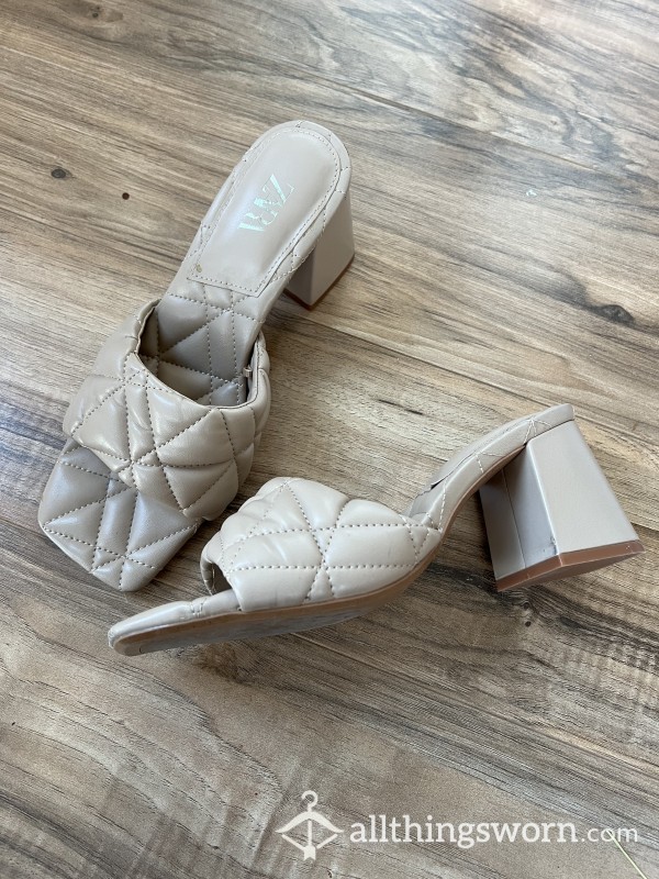 Plushy Quilted Leather Slip On Mules Heels☺️💕 *FLASH SALE!*