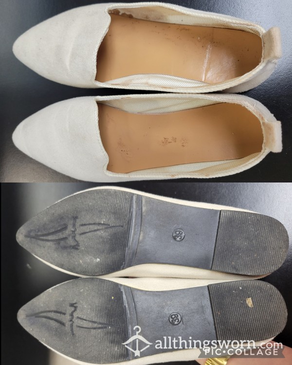 ****SOLD****Pointy Beige Flats With Nasty Treats Inside