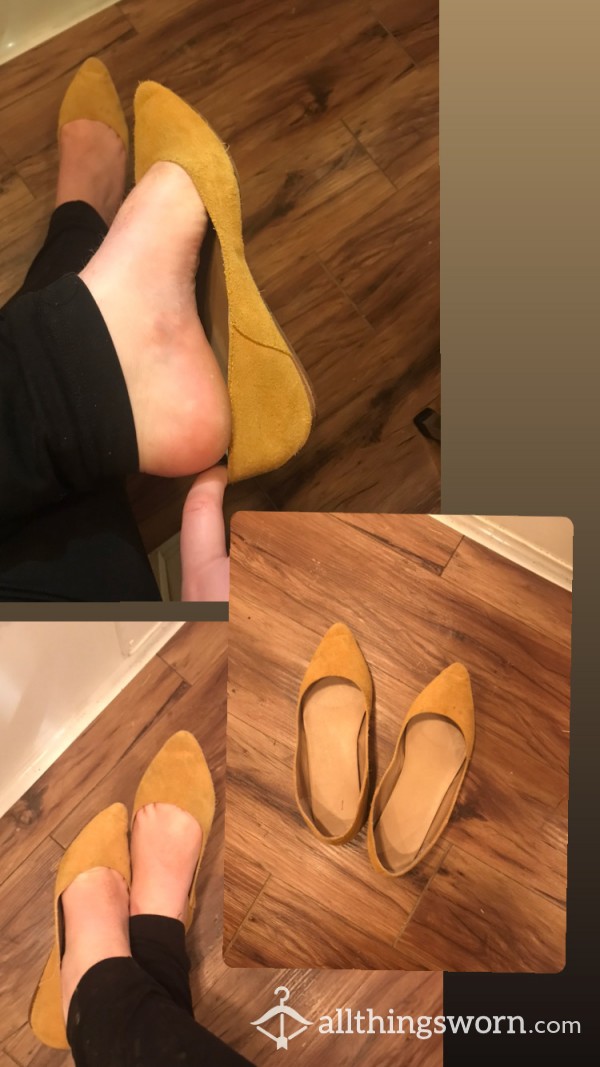 Pointy Mustard-Colored Flats **WORN**