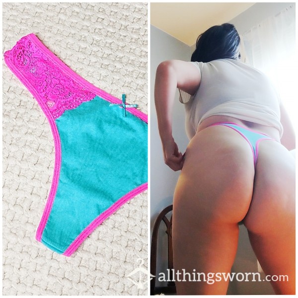POP! Teal With Pink Lace Thong